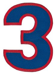 Nažehľovacie vyšívané čísla - trojka modrá výška 8 cm